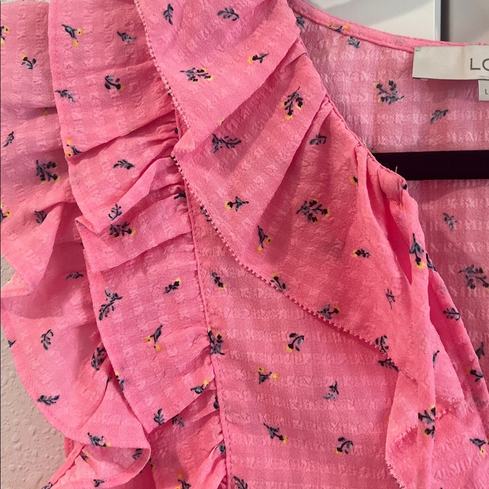 NWOT LOFT Pink Ruffle Top - Picture 2 of 5